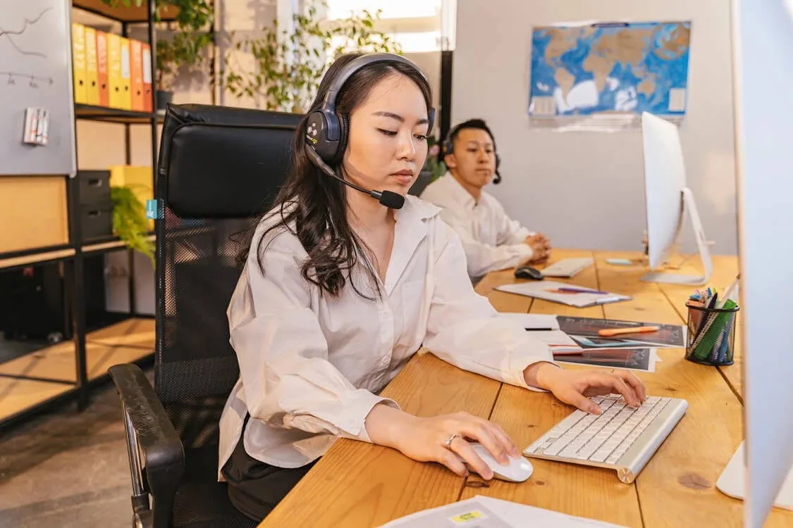 Customer service representative with headset